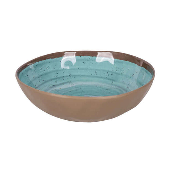 Bo-Camp-Melamine Servies Halo Terracotta Aqua-12delig-Servies-Stijlvol-Kamperen-Camping-Glaravans–Campingservies-Kampeerservies