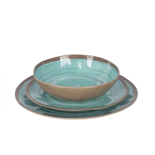 Bo-Camp-Melamine Servies Halo Terracotta Aqua-12delig-Servies-Stijlvol-Kamperen-Camping-Glaravans–Campingservies-Kampeerservies