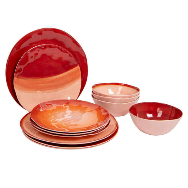 Melamine 12-piece tableware halo terracota