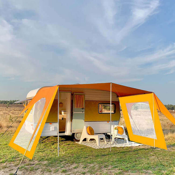 Zijwanden RECHT caravanity luifel-caravanity-campooz-tentrailers-diy-caravans-luifel-awning-oranje-orange-sidewalls-zijwanden-sloped-straight-schuin-recht-stijlvol-stylish-timeless-tijdloos-trekking-awning-caravanawning-camperawning-camper-kamperen-camping-vanlife-van-glaravans