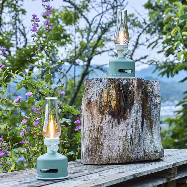 Glaravans-MoriMori-Lamp-Speaker-Luidspreker-Bluetooth-Gaslamp-Dimbaar-LED-Groen-Koper-Camping-Kamperen-Caravan-MoriMori Lamp / Luidspreker Groen