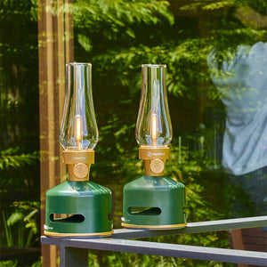 Glaravans-MoriMori-Lamp-Speaker-Luidspreker-Bluetooth-Gaslamp-Dimbaar-LED-Groen-Koper-Camping-Kamperen-Caravan-MoriMori Lamp / Luidspreker Groen