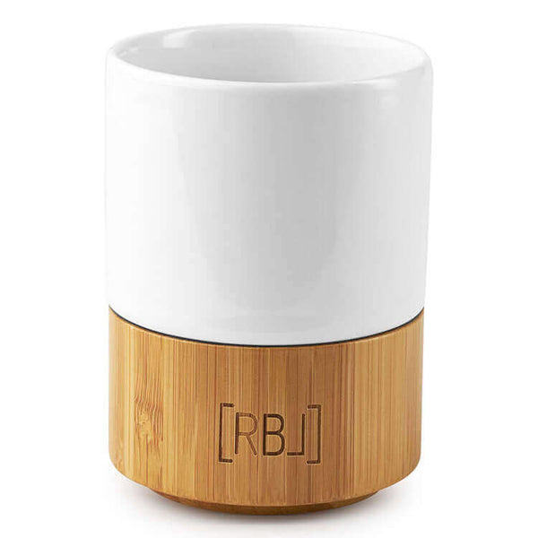 RBL Koffiemok Wit-Glaravans-Rebel Outdoor-Campooz-Servies-Camping-Caravan-Camper-Kamperen-Koffiemok-Mok-Campingmok-Keramiek-Wit-Bamboe–RBL Outdoor