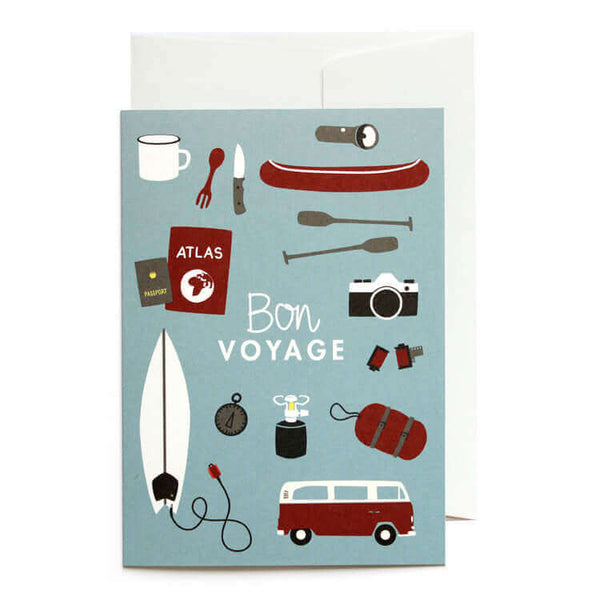 wenskaart bon voyage-greeting card-ansichtkaart-postcard-envelop-reizen-travel-roadtrip-message-bericht-stylish-stijlvol-avontuur-avonturier-kamperen-caravan-camper-camping-van-vanlife-glaravans