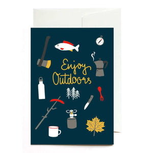 wenskaart Enjoy Outdoors-greeting card-ansichtkaart-postcard-envelop-reizen-travel-roadtrip-message-bericht-stylish-stijlvol-avontuur-avonturier-kamperen-caravan-camper-camping-van-vanlife-glaravans