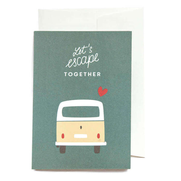 wenskaart escape together-greeting card-ansichtkaart-postcard-envelop-reizen-travel-roadtrip-message-bericht-stylish-stijlvol-avontuur-avonturier-kamperen-caravan-camper-camping-van-vanlife-glaravans